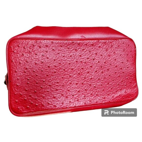 Vintage Belle Rose Ostrich Leather Red Korean Purse Medium Detachable Strap NEW - Picture 8 of 14